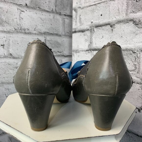 Chelsea Crew Madison Retro Oxford Shoes Grey Leather Whimsigoth Pump - Picture 7 of 11